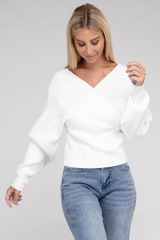 Viscose Cross Wrap Casual Pullover Sweater