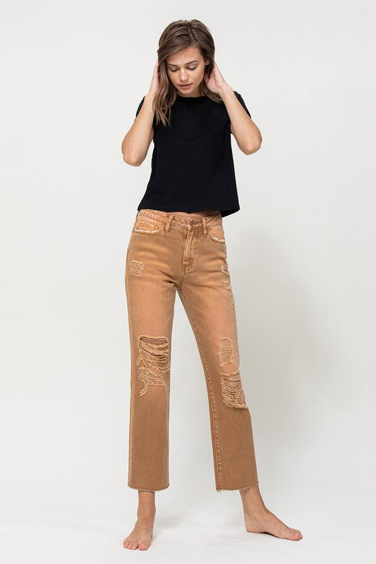 High-RIse Straight Capri Jeans