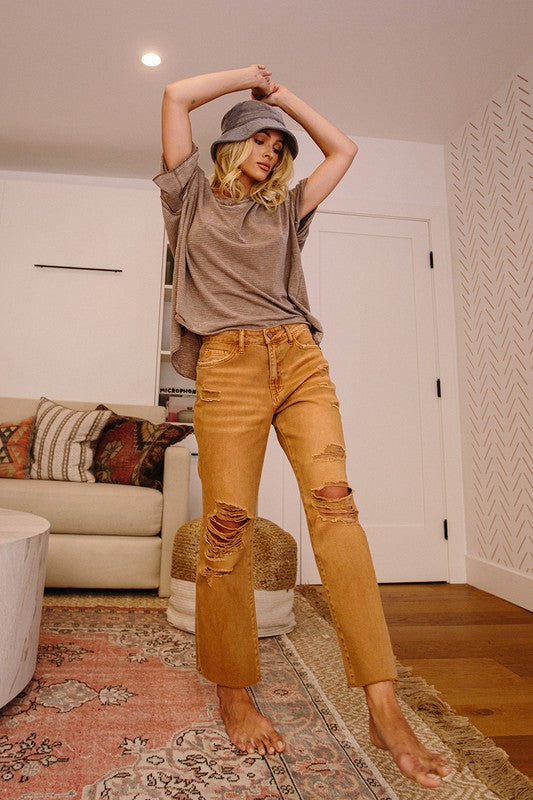 High-RIse Straight Capri Jeans