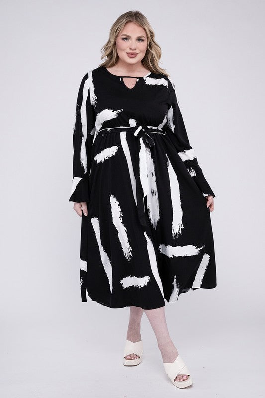 Keyhole Neck Neckline/Belted A Line Midi Dress