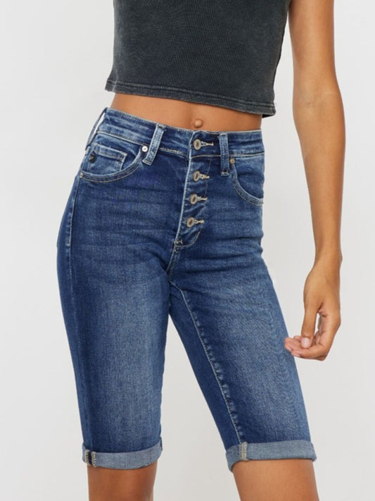 Kancan Button Fly Denim Knee Length Shorts