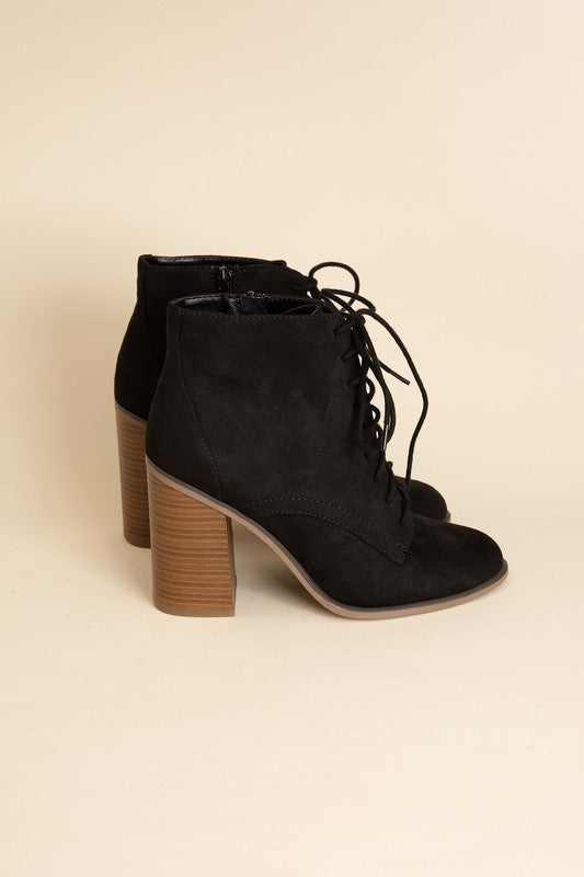 Kidman Lace Up Wooden Heel Ankle Bootie