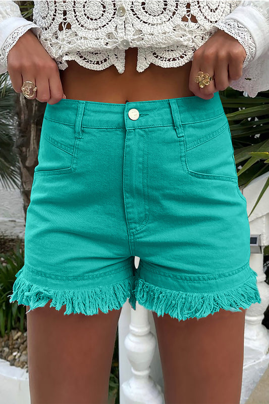 Raw Fringe Hem High Waist Denim Short Shorts