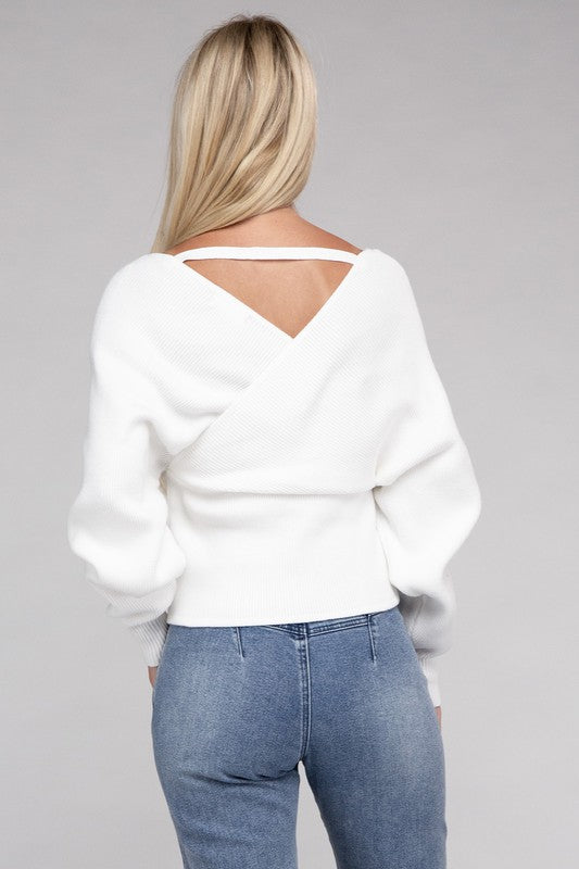 Viscose Cross Wrap Casual Pullover Sweater