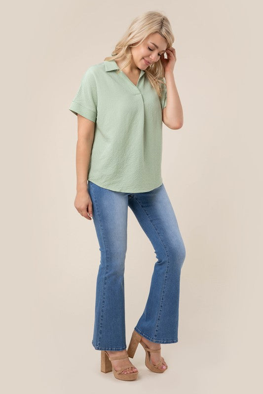 Collared Short Sleeve Blouse