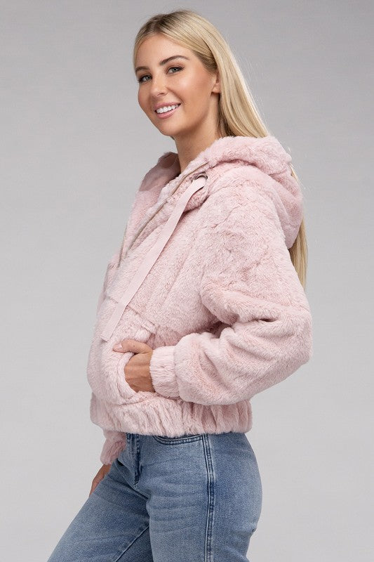 Fluffy Furry Zip-Up Hoodie