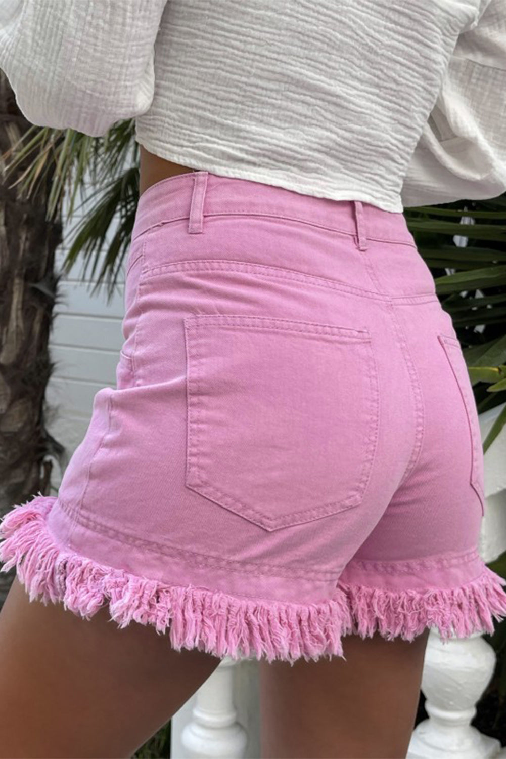 Raw Fringe Hem High Waist Denim Short Shorts