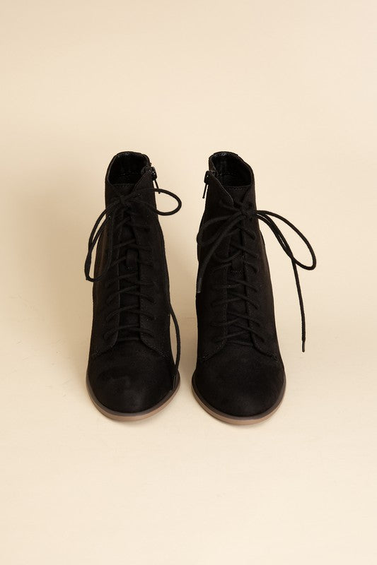 Kidman Lace Up Wooden Heel Ankle Bootie