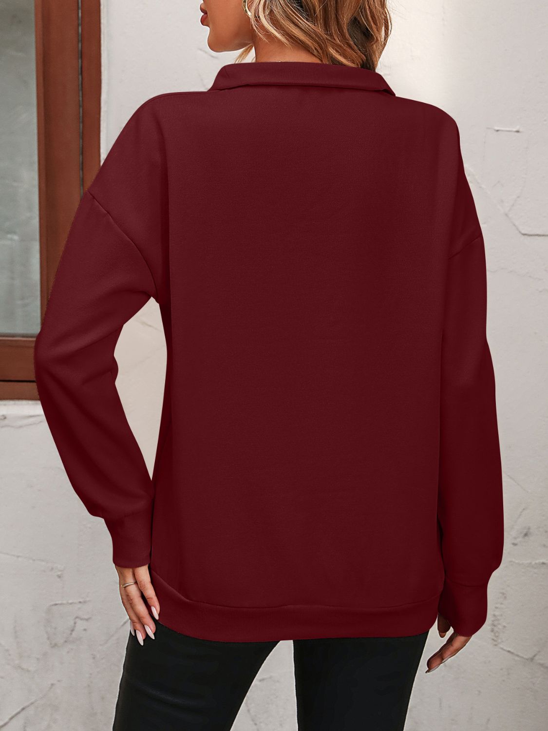 Half Zip-Up Dropped Shoulder Pullover Sweatshirt