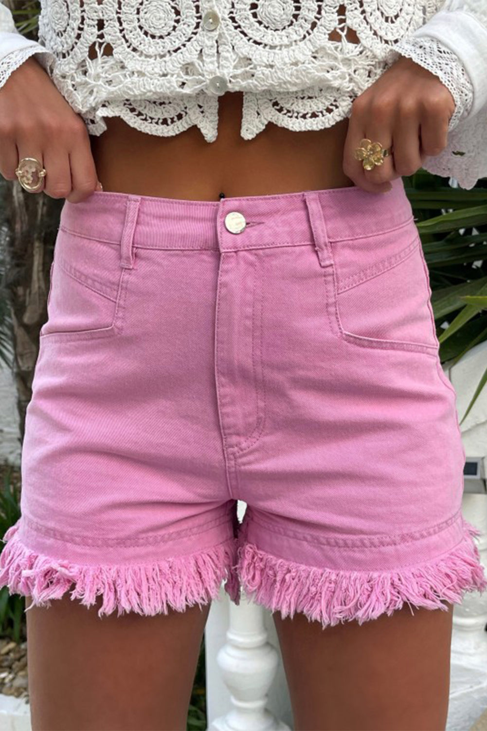 Raw Fringe Hem High Waist Denim Short Shorts