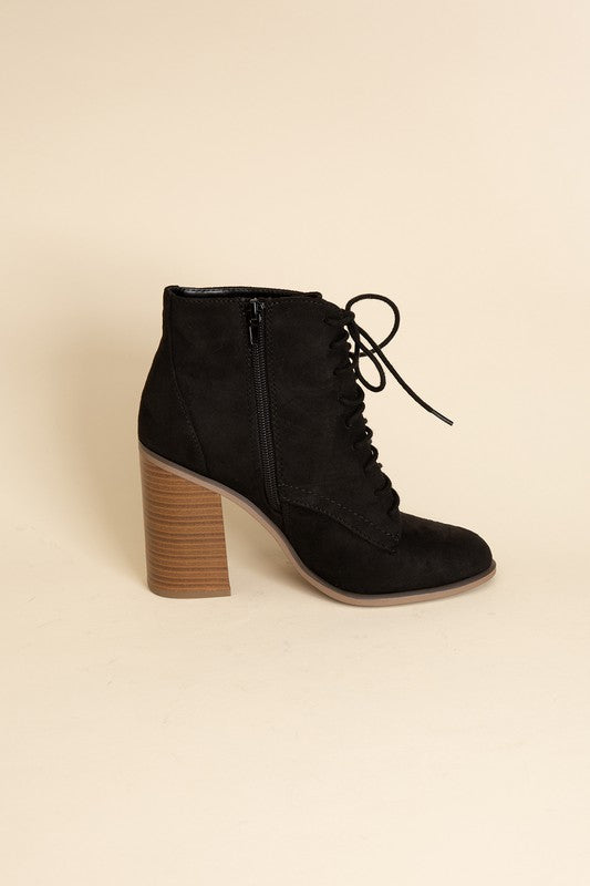 Kidman Lace Up Wooden Heel Ankle Bootie