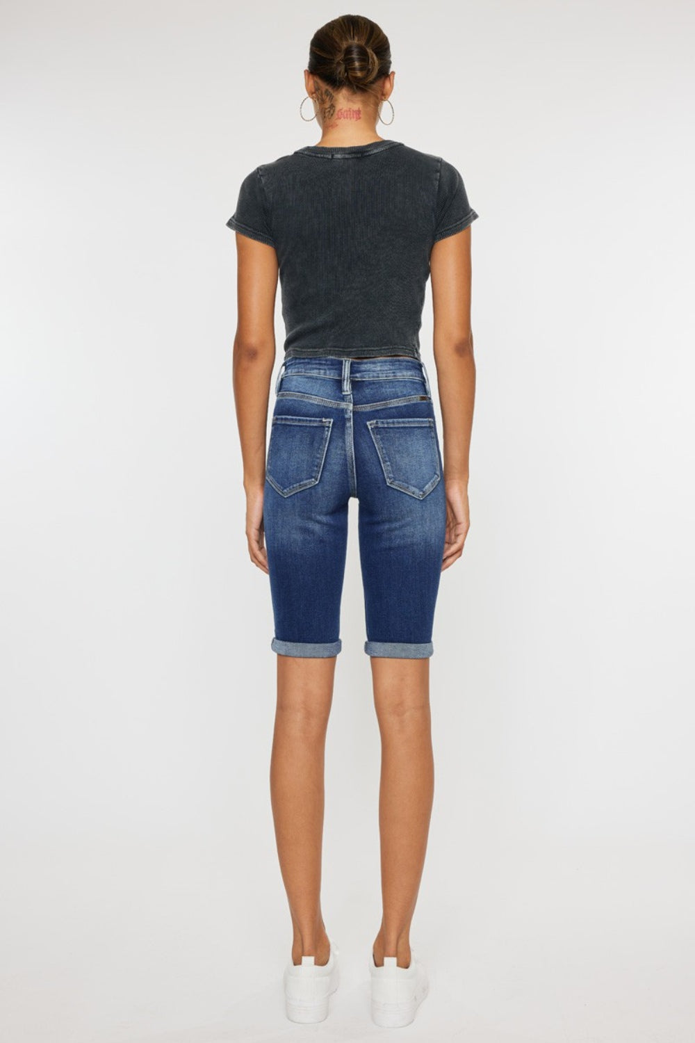 Kancan Button Fly Denim Knee Length Shorts