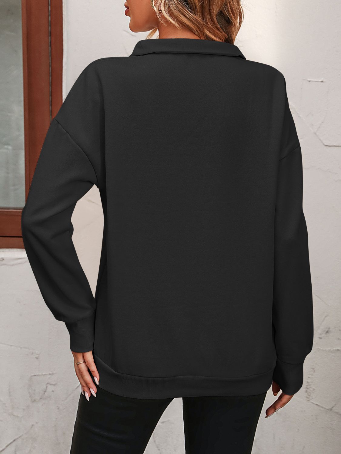 Half Zip-Up Dropped Shoulder Pullover Sweatshirt