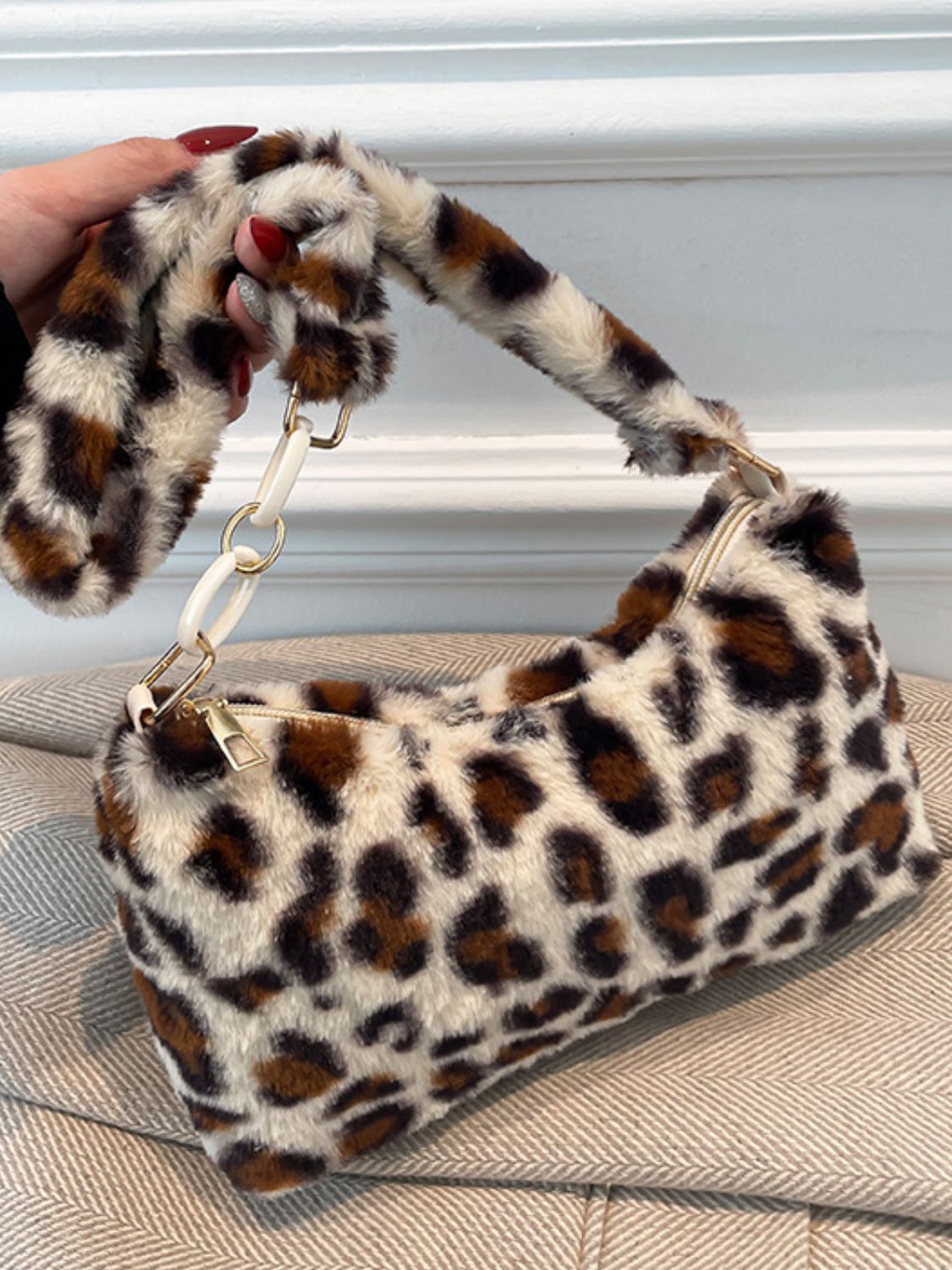 Animal Print Fluffy Shoulder Bag