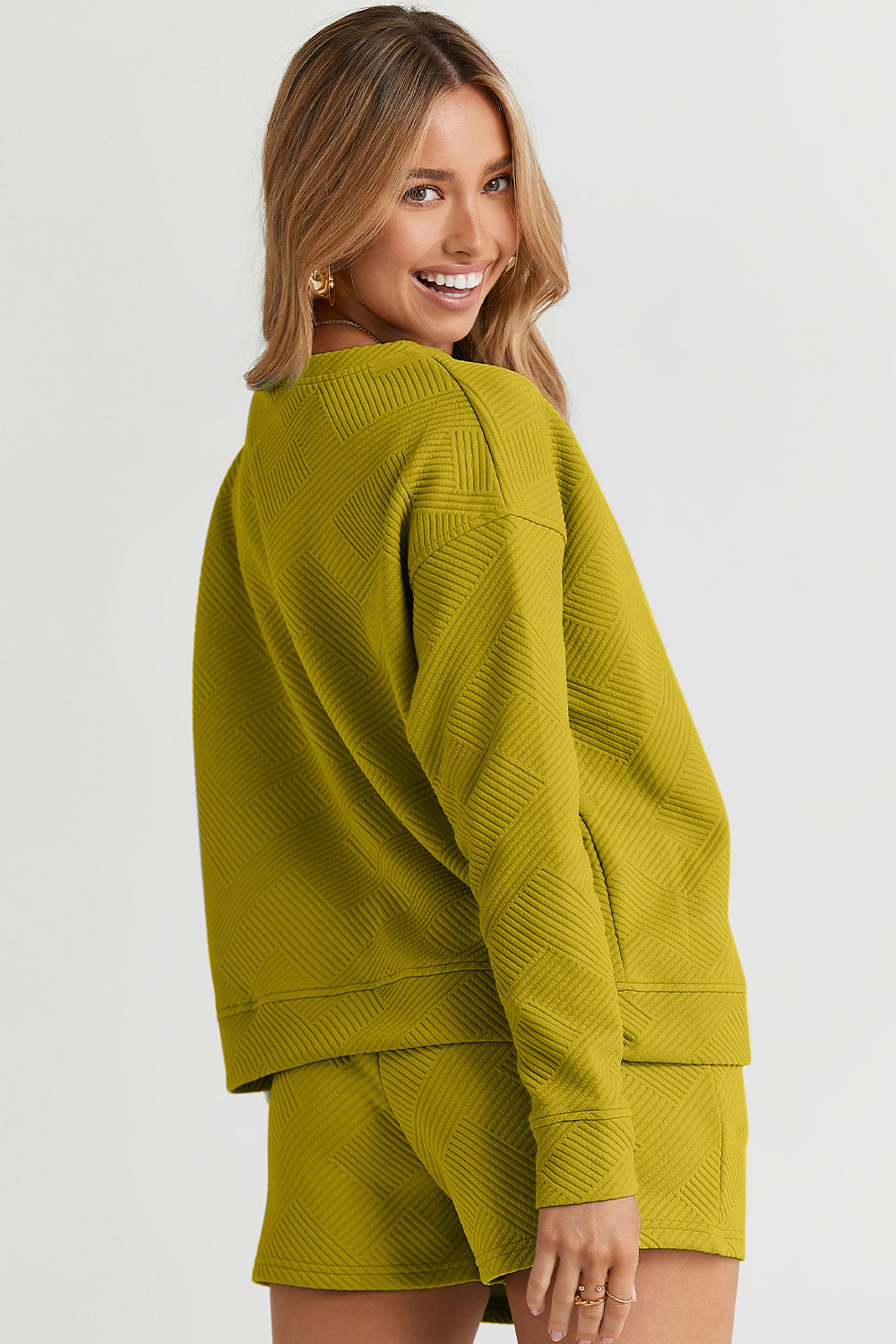 Women Long Sleeve Top and Matching Drawstring Short Set