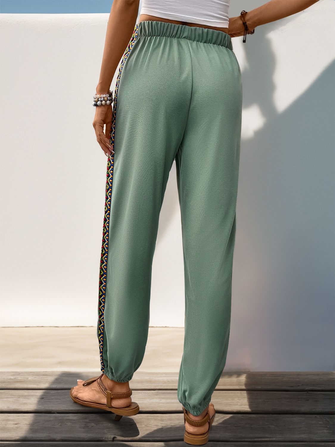 Weave Band Patchwork Elastic Waist Casual Fleece Joggers