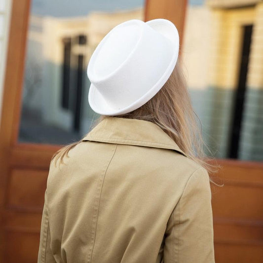 White Classic Wool Soft Hat Simple Black Fedora For Men Women Pork Pie Hat Comfortable Soft Porkpie Hats Flat Top Men's Fedora Autumn Winter Warm Hat Dress Hats