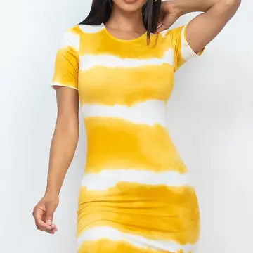 Yellow And White Fitted Dress