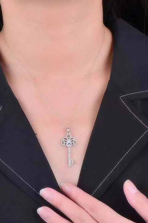 1 Carat Diamond Chain Necklace With Key Crown Pendant
