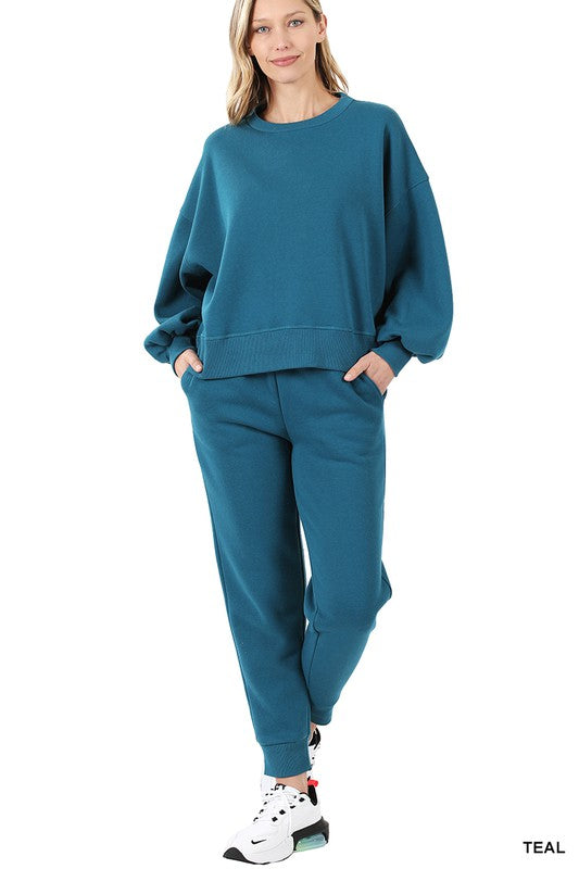 Women Matching Color Sweatshirt & Sweatpants Set