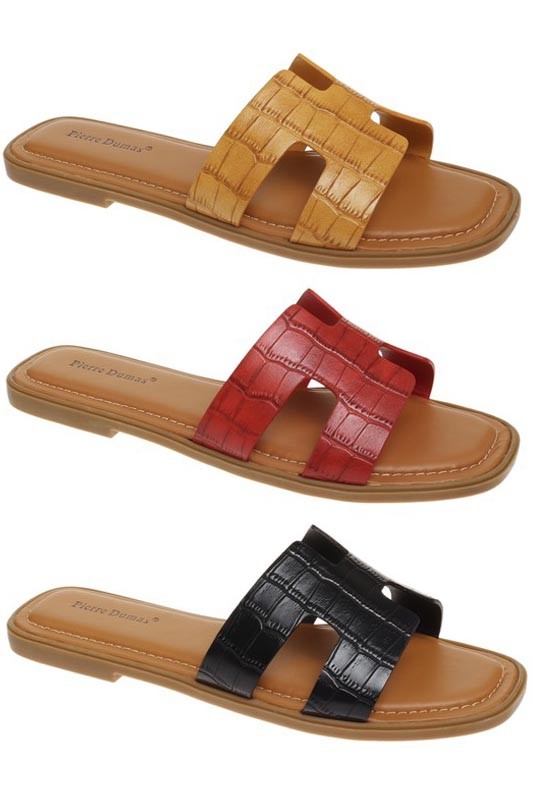 Flat Flip Flop Slides Crocodile Leather