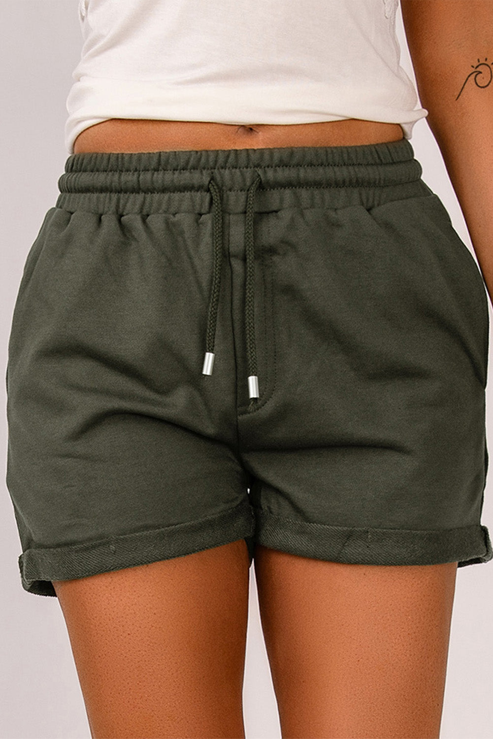 Drawstring Waist Cuffed Hem Gym Shorts