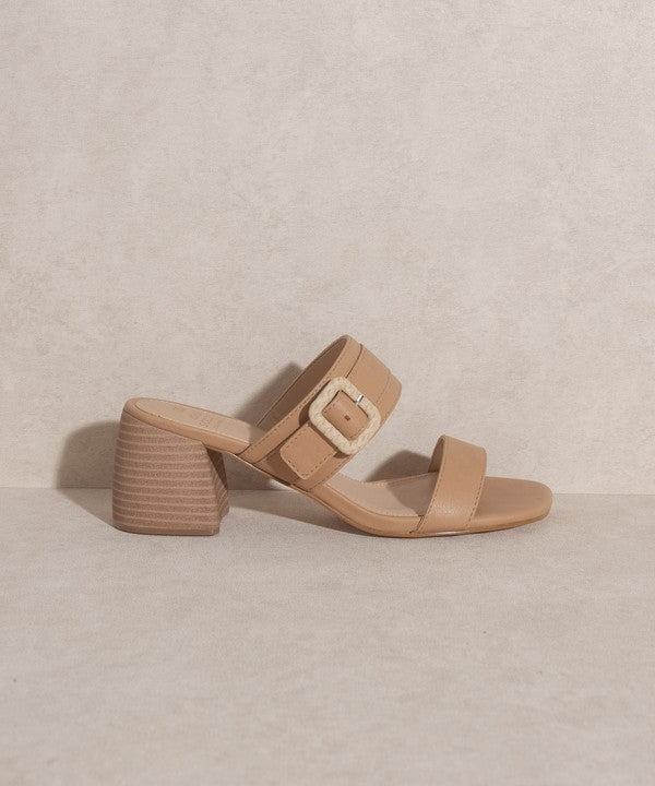 Women Slide Sandal With Side Buckle - Low Block Heels