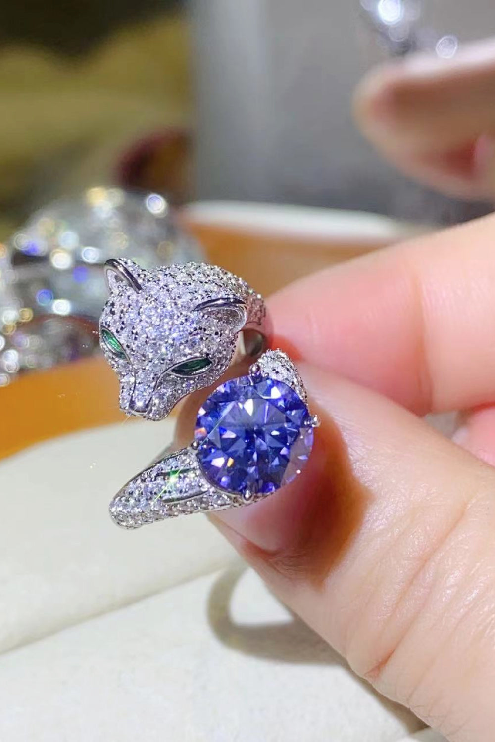 Women 2 Carat Moissanite Adjustable Sterling Silver Ring