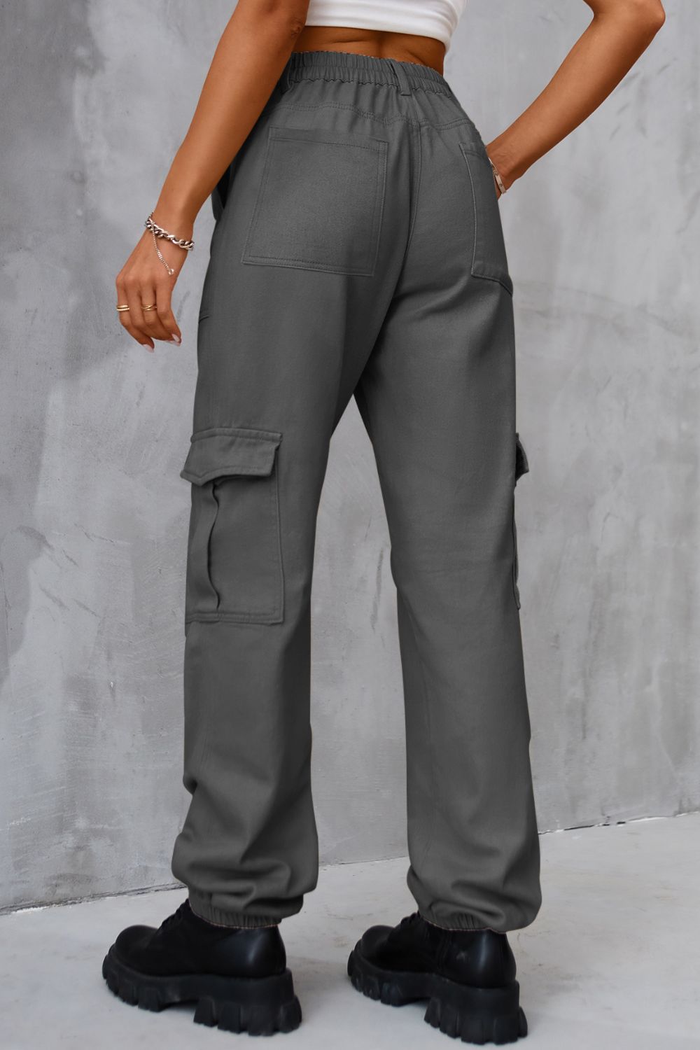 Buttoned High Waist  Cargo Style Jeans with Pockets