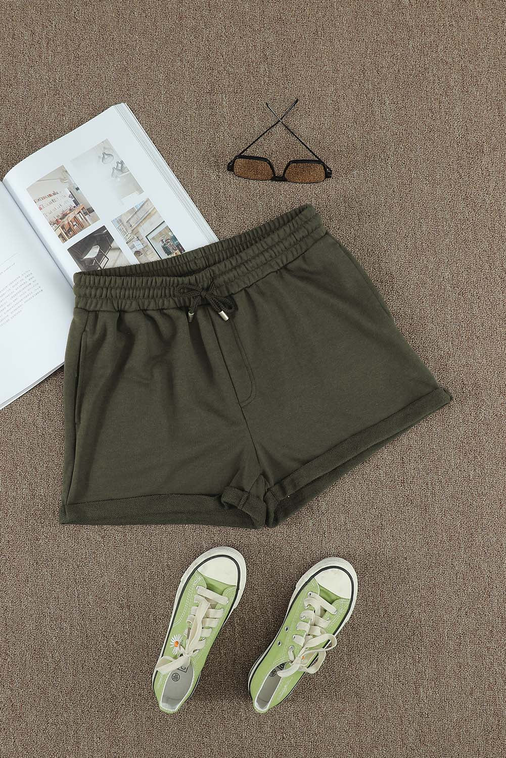 Drawstring Waist Cuffed Hem Gym Shorts