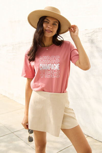 Champagne Vibes Round Neck Graphic T-Shirt