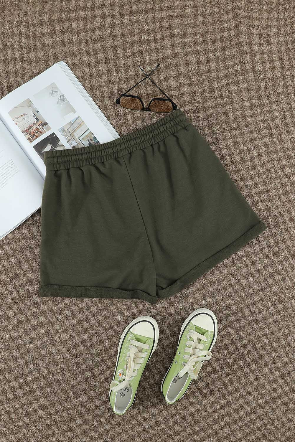 Drawstring Waist Cuffed Hem Gym Shorts