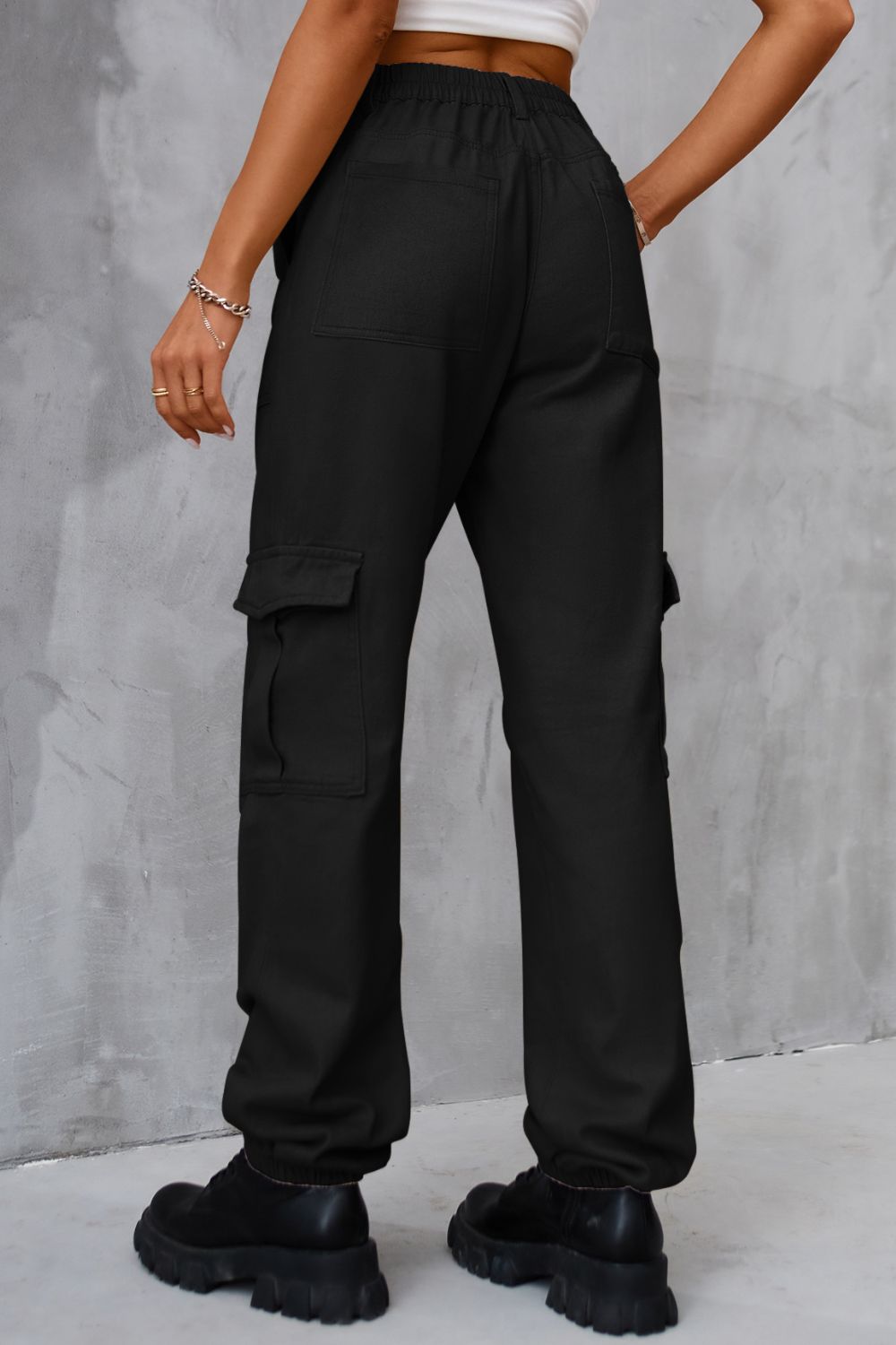 Buttoned High Waist  Cargo Style Jeans with Pockets