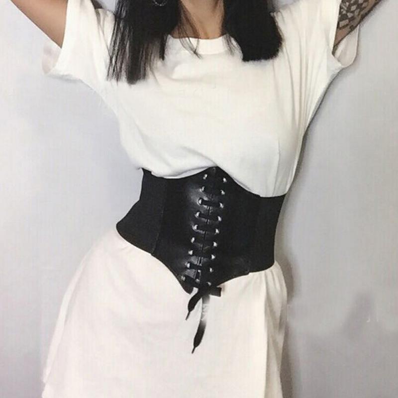 Stretchable Corset Belt With A Shoe String Lace Up Front
