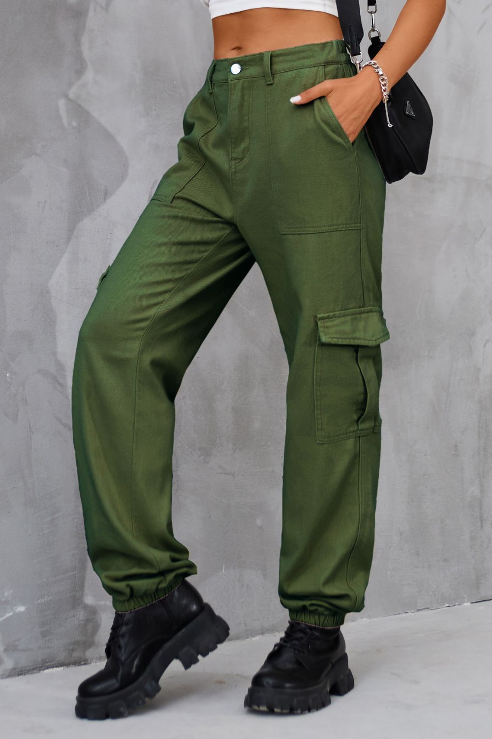 Buttoned High Waist  Cargo Style Jeans with Pockets