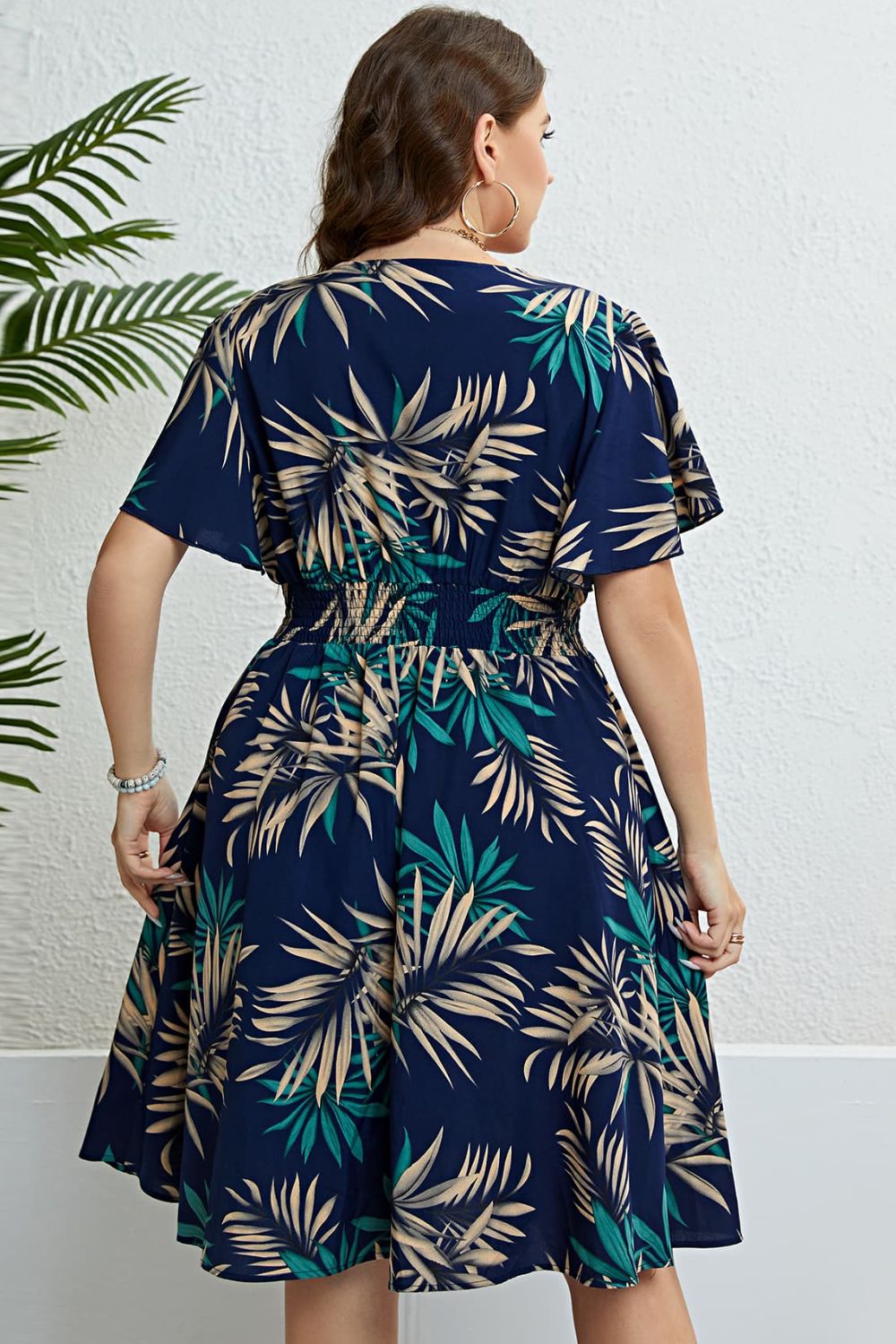 Botanical Print Flutter Short Sleeve Dress