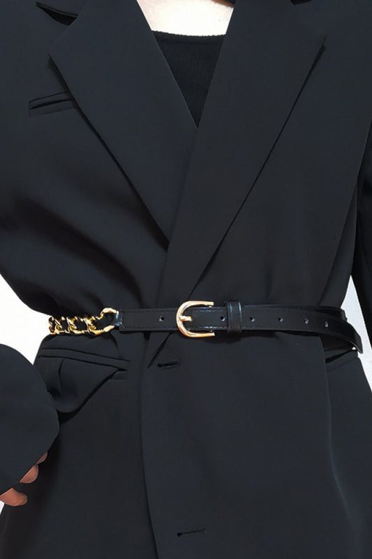 PU Gold Chain Skinny Belt