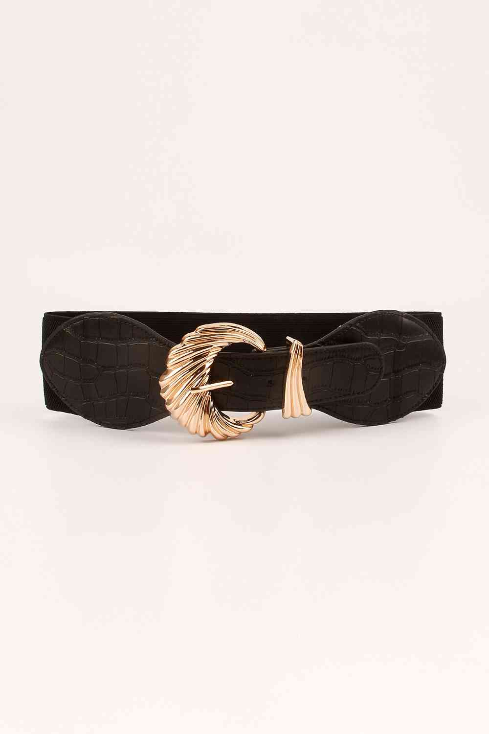 Shell Alloy Buckle on a Crocodile Texture Elastic Belt