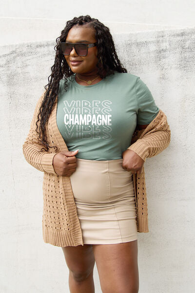 Champagne Vibes Round Neck Graphic T-Shirt