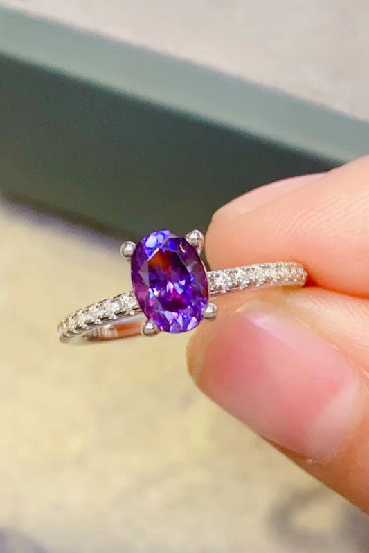 Intense 1 ct. Purple Moissanite Stone On A 4-Prong Ring