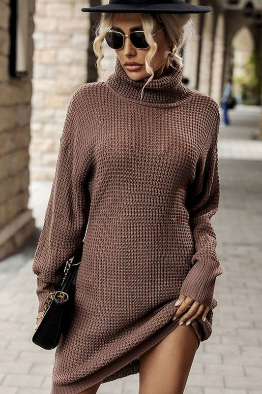 Brown Stone Turtleneck Sweater Dress