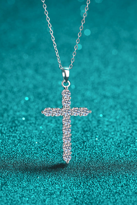 Silver Necklace With Sparkling Diamond Cross Pendant