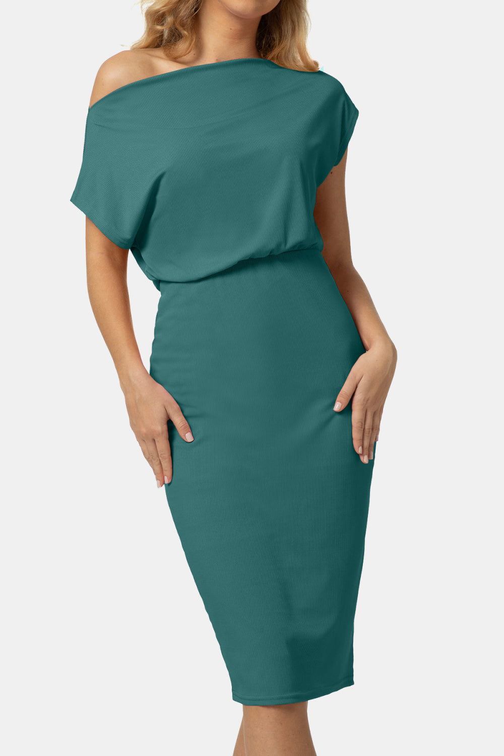 Off Shoulder or Not Short Sleeve Wrap Knee-Length Dress