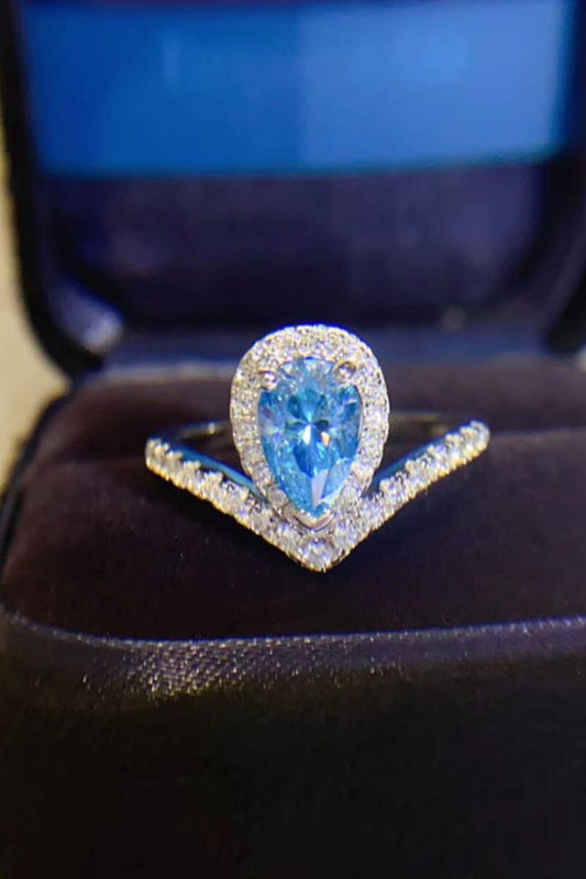 1 Ct Blue Upside Down Tear Drop Diamond Ring