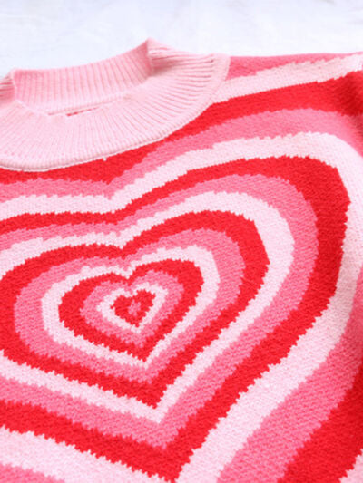 Retro Hearts on a Mock Neck Long Sleeve Sweater