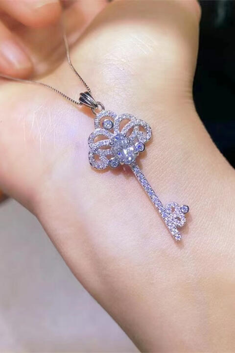 1 Carat Diamond Chain Necklace With Key Crown Pendant