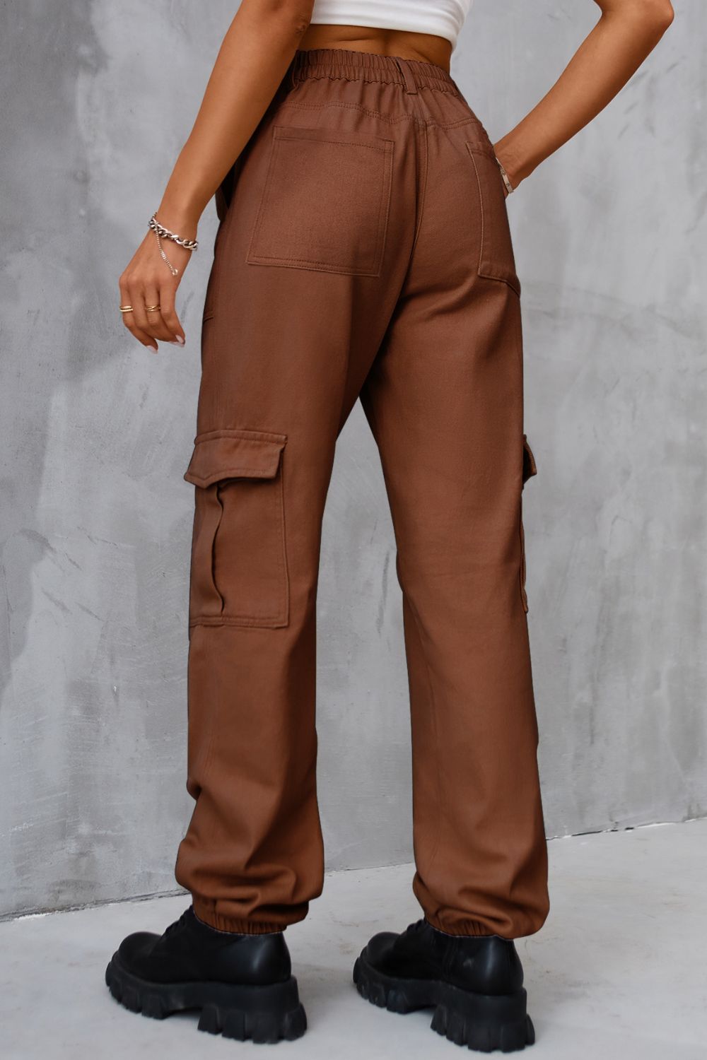 Buttoned High Waist  Cargo Style Jeans with Pockets