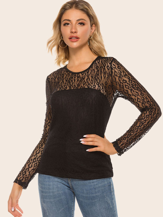 Partial Lace and Solid Black Women Top