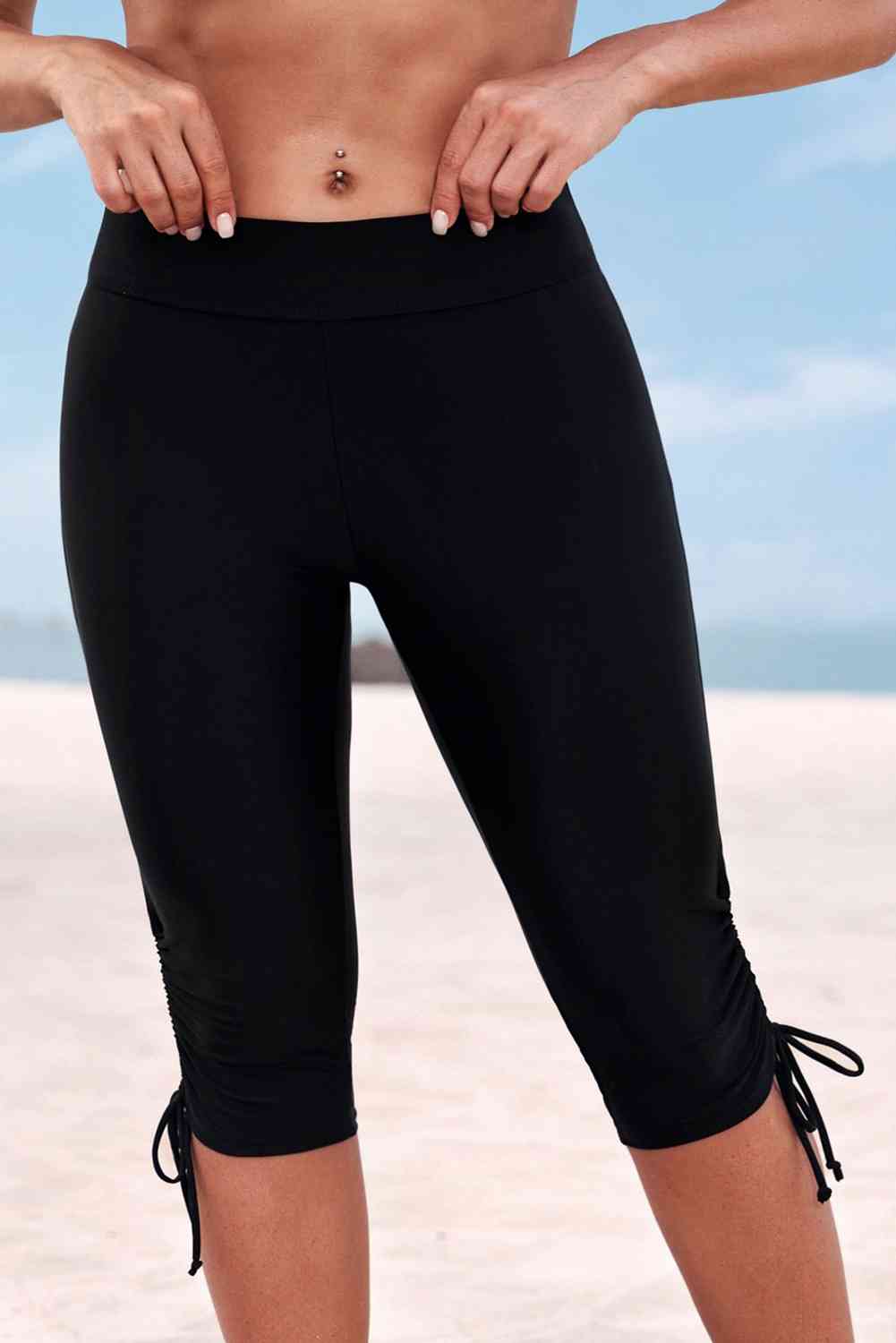 Drawstring Knee String Ruched Swim Shorts