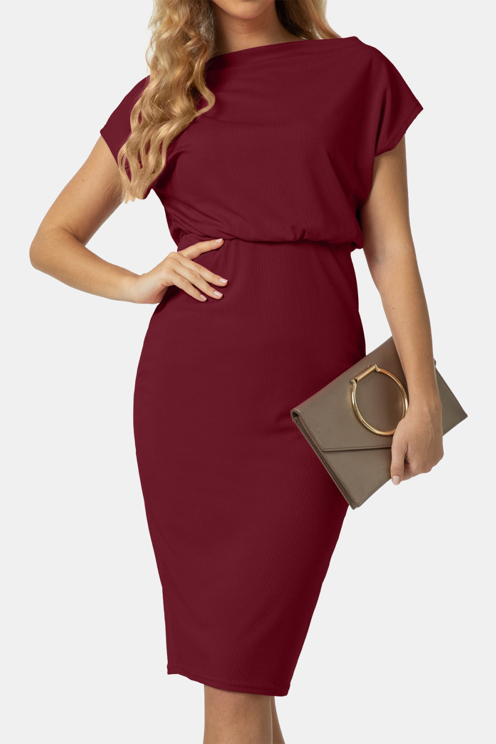 Off Shoulder or Not Short Sleeve Wrap Knee-Length Dress
